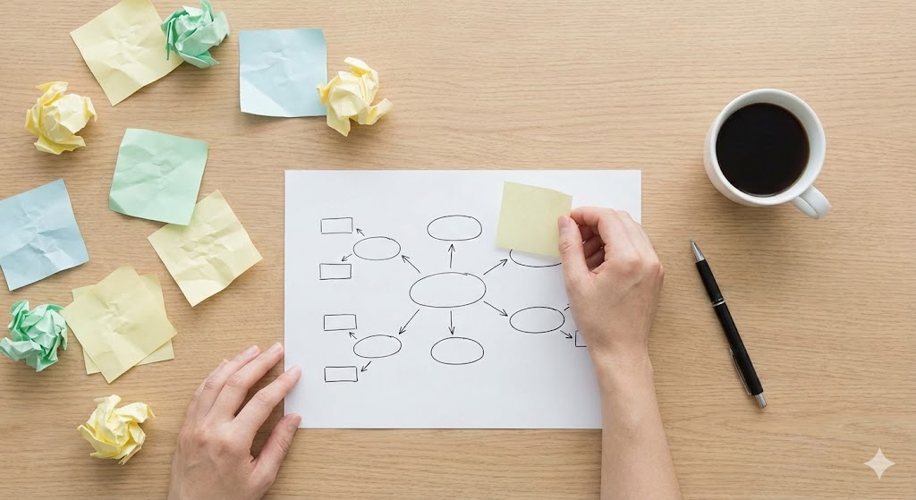 予算計画 立て方 のノイズを整理し、A4一枚で可視化する思考整理のイメージ