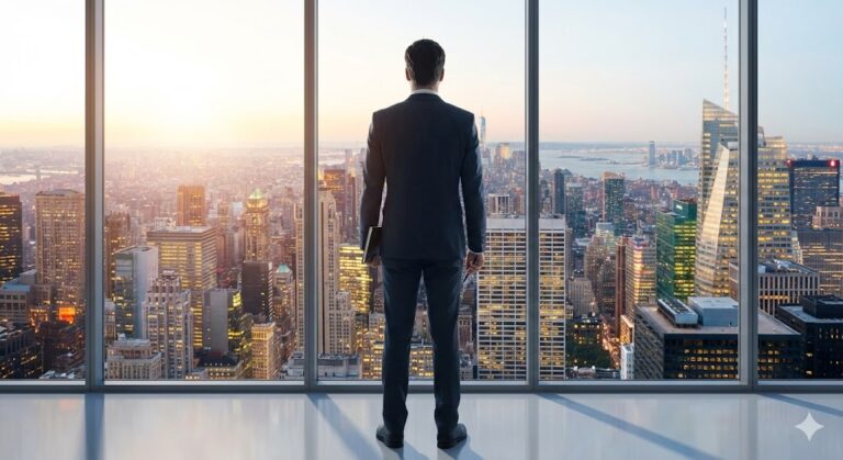 予算計画 立て方 を見直し、未来を見据える中堅社員のイメージ