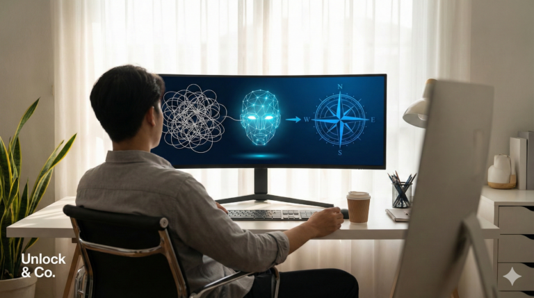 AI壁打ち術｜混沌とした思考をAIとの対話で整理し羅針盤を見つける様子