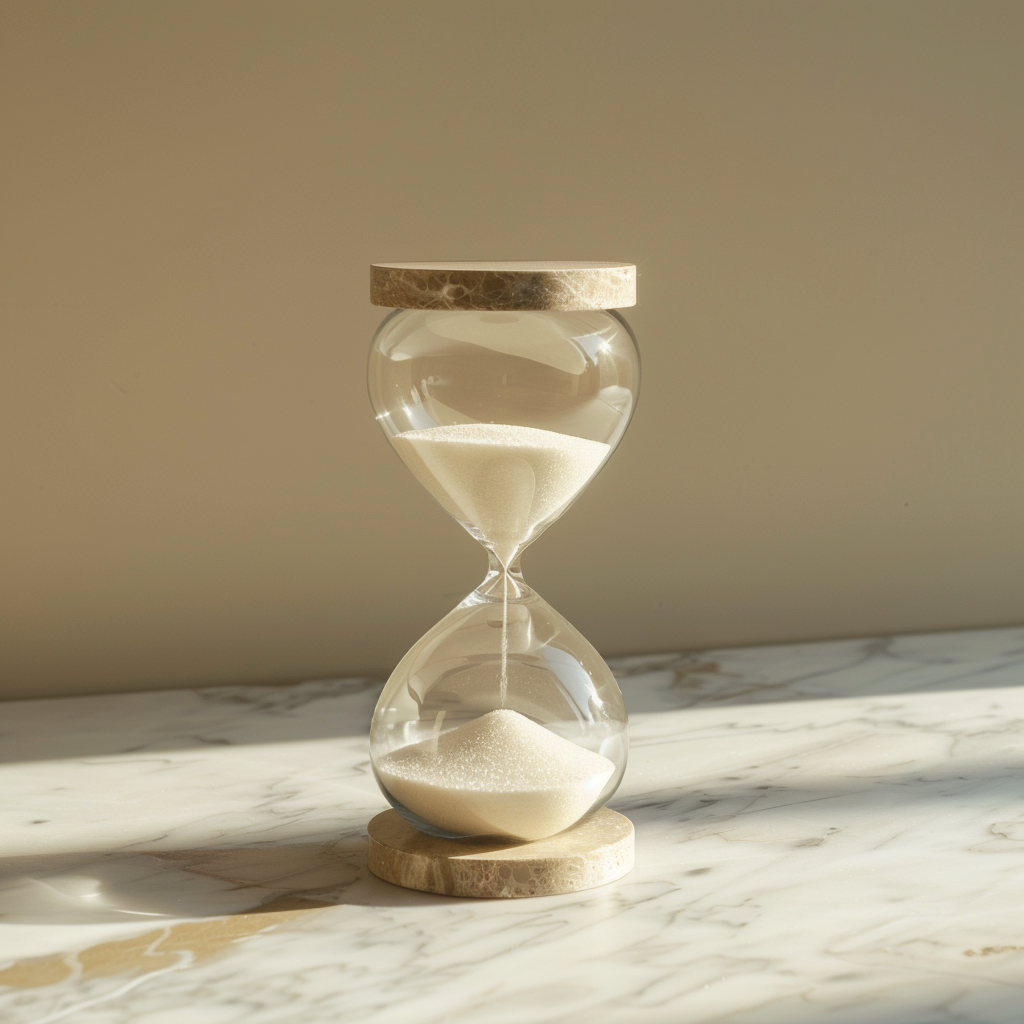 有意義な時間の使い方と効率的な進行を象徴する、洗練された砂時計のクローズアップ