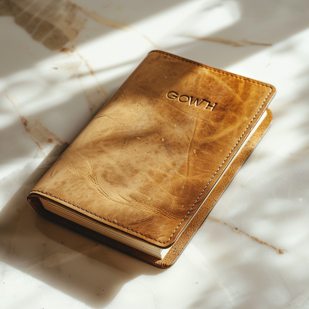 積み重ねた気づきが自身の成長に繋がることを象徴する、朝日を浴びて静かに置かれた上質な日記帳