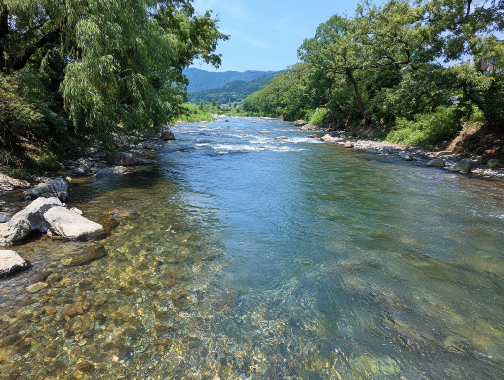 陽光を浴びて穏やかに流れる、透き通った美しい川。上流の理念が澄み渡り、下流の現場まで活力が満ちている組織の理想の姿を表している。